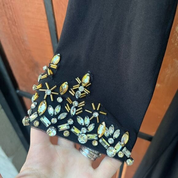 Mac Duggal 55696 Black One Sleeve Beaded Cuff Side Twist Gown NWT - Picture 6 of 9